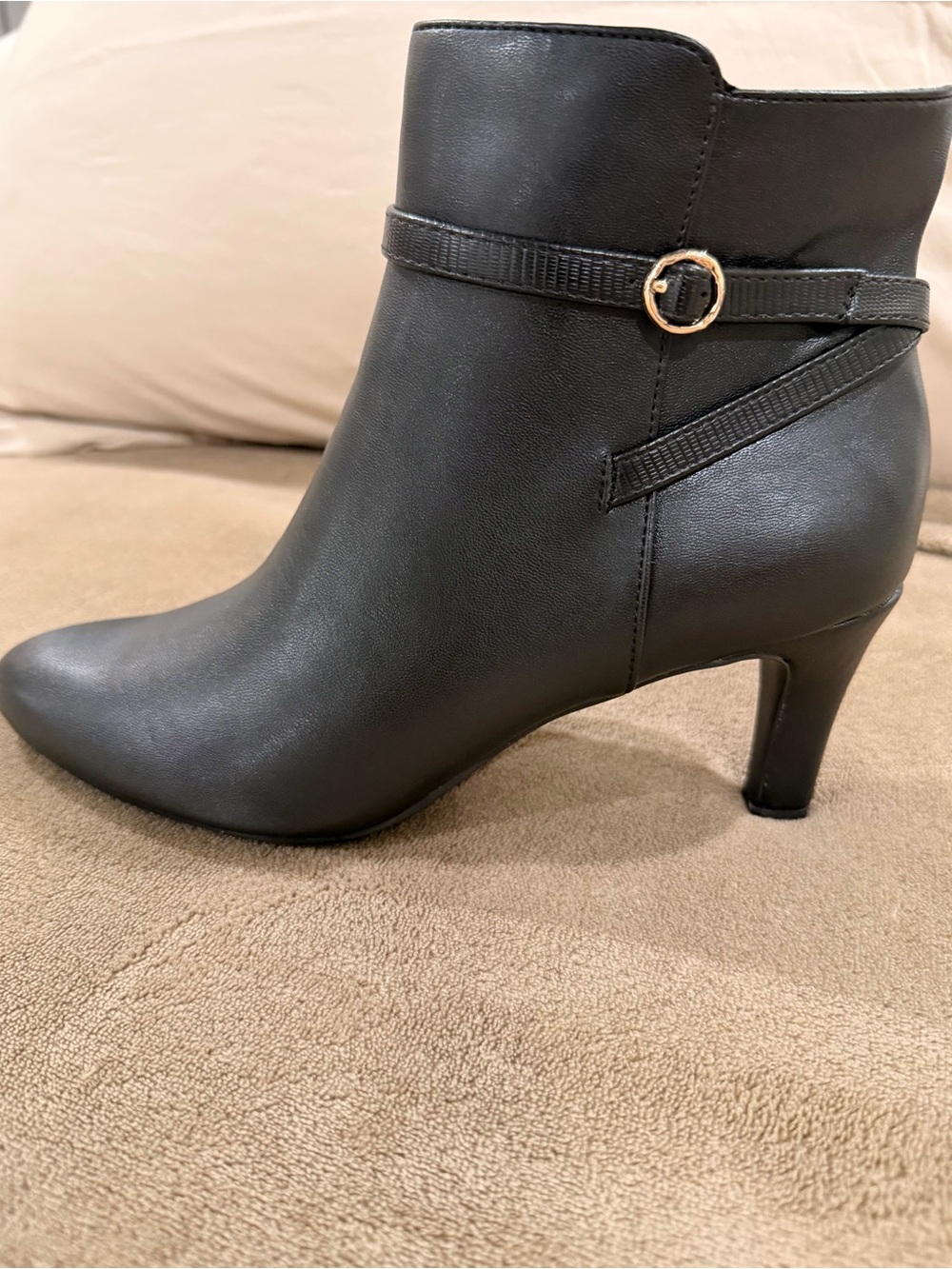 Life Stride Black Ankle Booties with Gold Buckle Accent